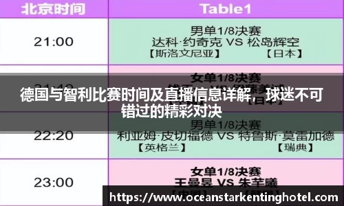 德国与智利比赛时间及直播信息详解，球迷不可错过的精彩对决